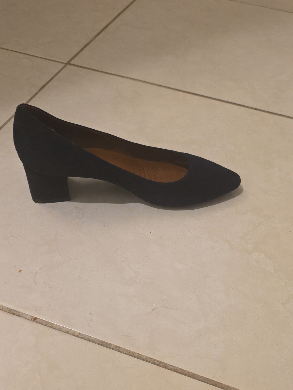 Classic Navy Suede Low Block Heel Pump